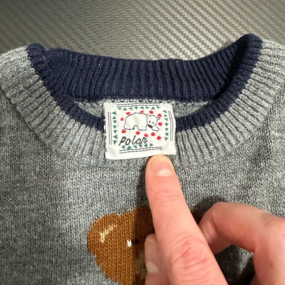 Youth Big Bear Graphic Knit Sweater Soccer Grey by Polar Size 4 Small - Picture 5 of 8